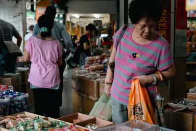 Woman browsing through the products on display