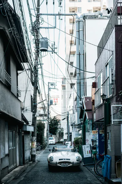 Convertible in a lane