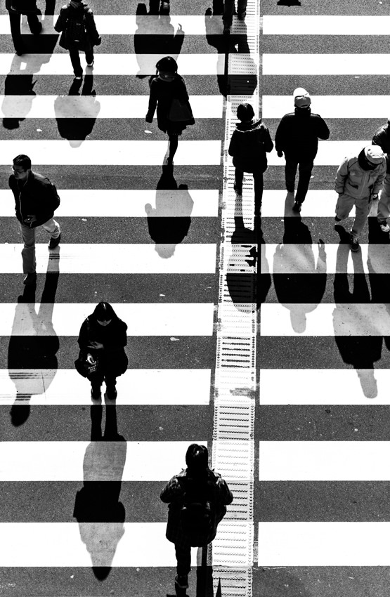People on white lines