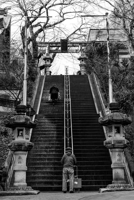 Steep stairway of Shinto shrine