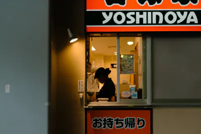 Silhouette in fast-food shop