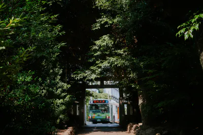 Bus on other side of Torii gate