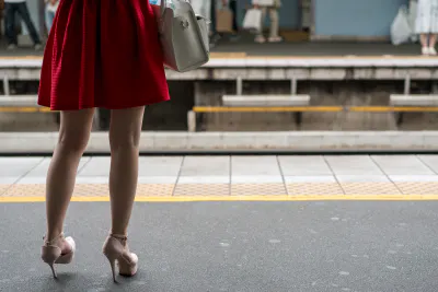 Red skirt on platform