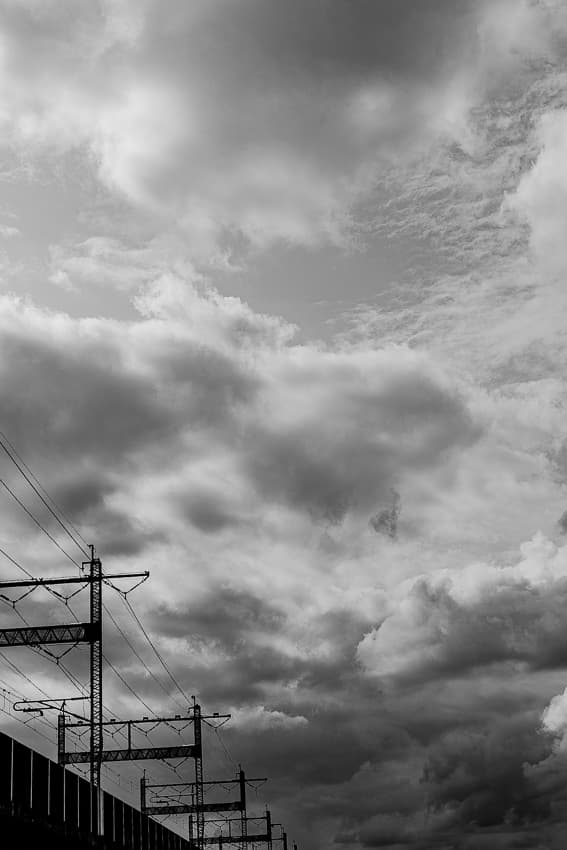 Overhead lines and clouds
