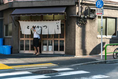 Man coming out from restaurant