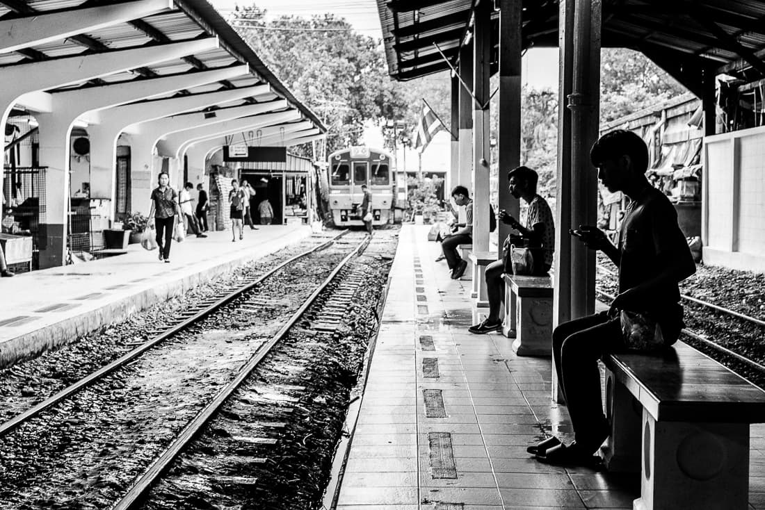 Silhouette waiting on the platform of Mahachai station