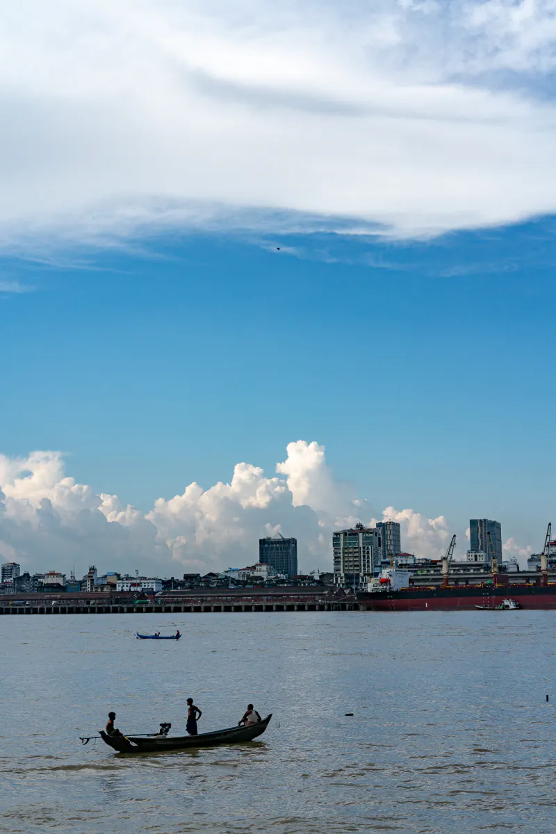 Fishing boat floating on Yangon river