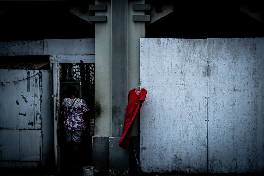 Red dress on the wall in Jakarta