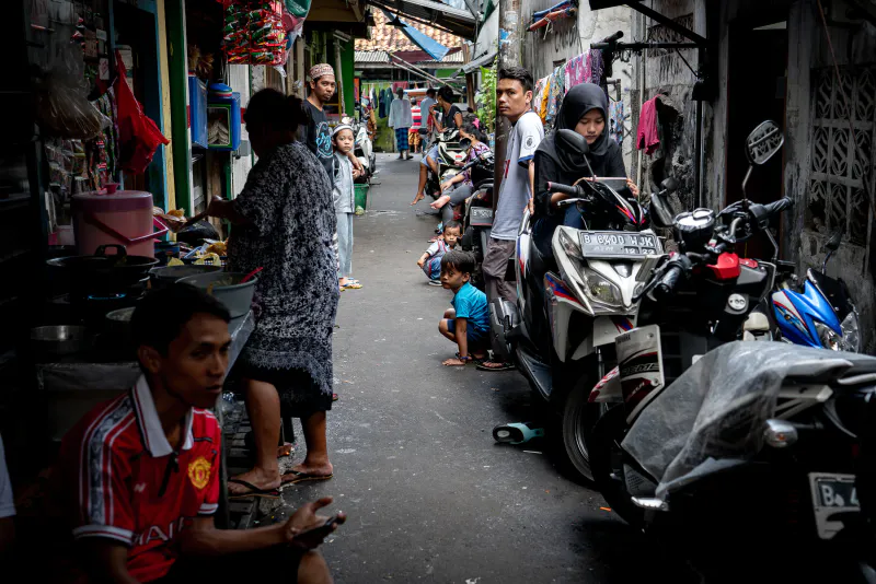 Local people hanging out in the lane in Jakarta