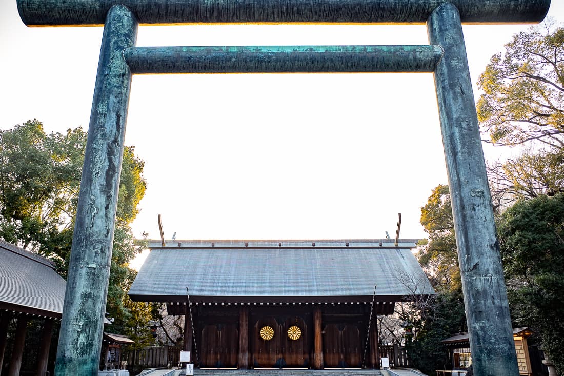 Second torii gate and the Shinto gate at Yasukuni Shrine