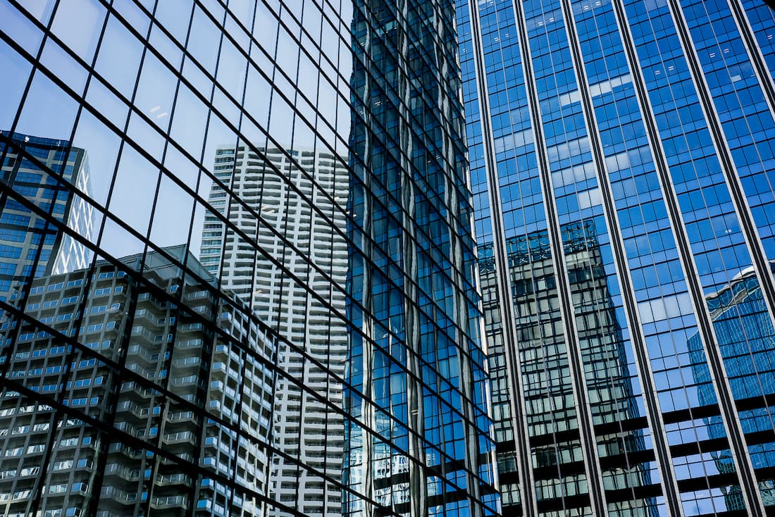 Buildings reflected in buildings
