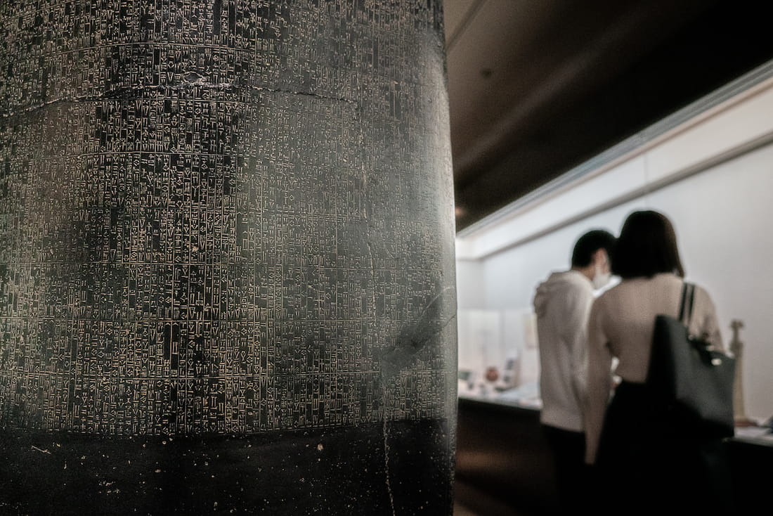 Code of Hammurabi Stele standing tall at the museum