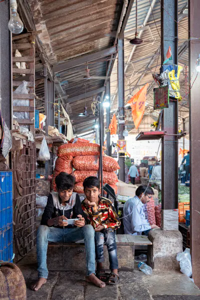 Boys playing smartphone games