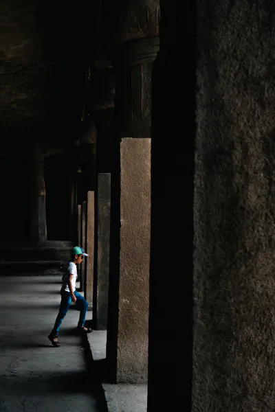 Boy playing in the cave