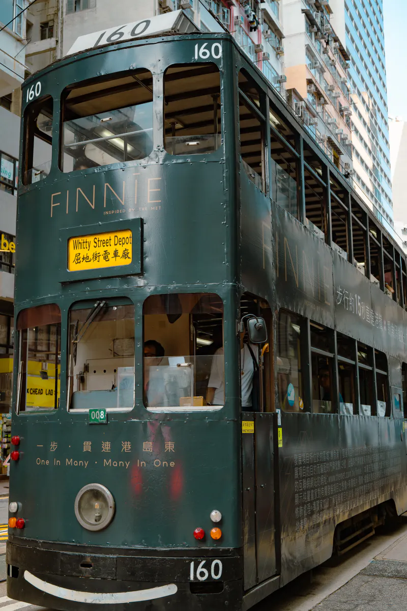 Tram running in Wan Chai