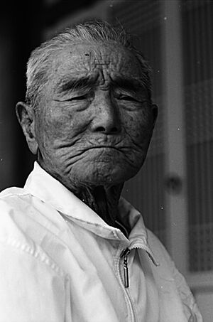 Frowned face of an old man