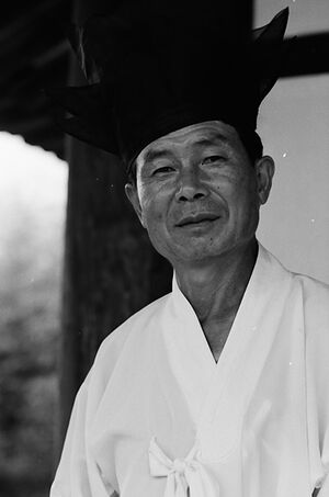 Man wearing a Korean traditional cosutume