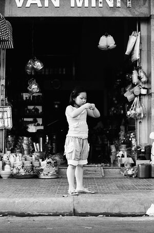 Girl stopping and eating
