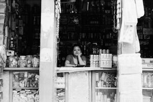 Woman sitting at counter