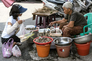 Woman selling clams