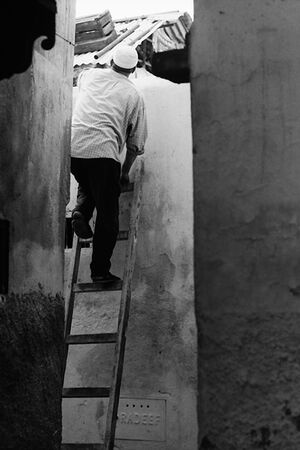 Man standing on ladder