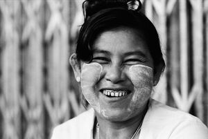 Woman smiling happily