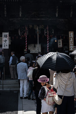 Worshipers standing in line