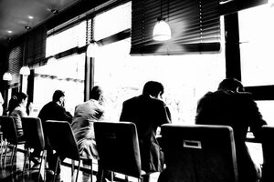 Businessmen in cafe