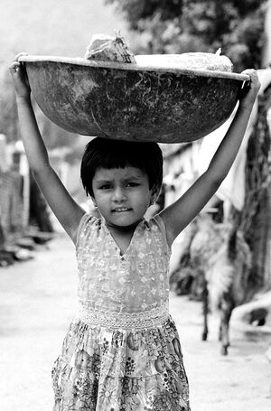 Girl carrying big bowl