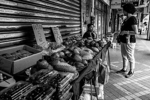 Fruit store on sidewalk