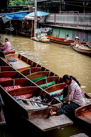 Empty boats in Damnoen Saduak Floating Market
