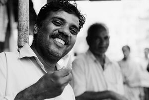 Peddler smiling