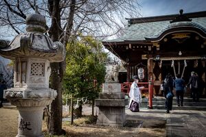 Shinto priest in Sanya Hachiman Jinja