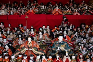 Dolls offered at Bushu Kakio Kotohira Jinja Shrine