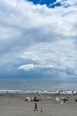 Beachgoers at Katase Higashihama Beach