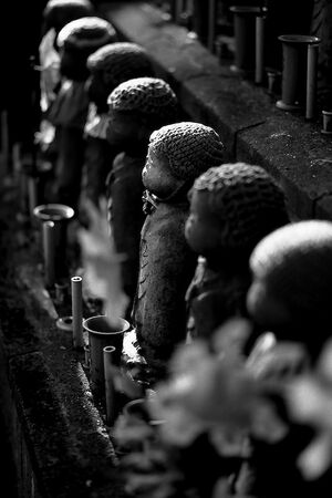 Jizo lined up at Zojo-ji Temple