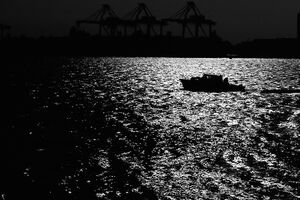 Silhouetted boat