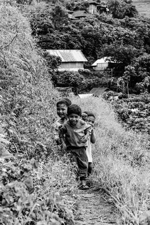 Kids at the end of the mountain path