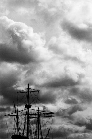 Silhouette of old sailing ship
