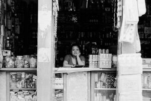 Woman tending to a grocery store