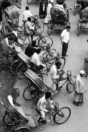 Cycle rickshaws lining the roadside
