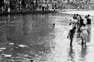 People taking ritual bath in the Godavari River