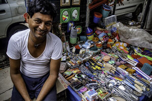 street vendor and his articles for sale