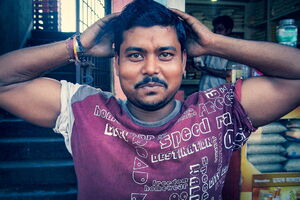 Man putting hands up