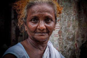 Moon face of older woman