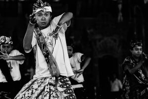 Boy making defiant gesture
