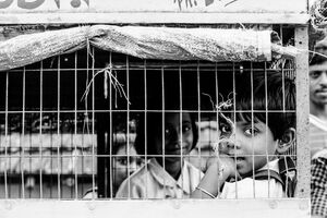 School kids in cage