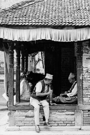 Men chatting in rest station