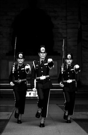 Guardsmen raising their arms