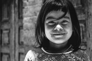 smile of girl with bobbed hair